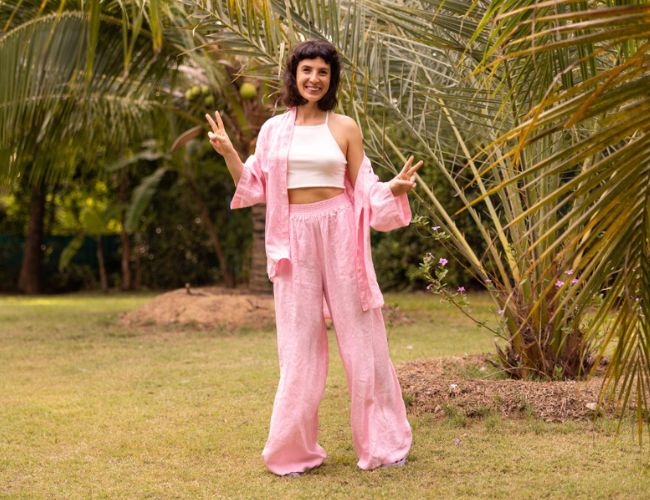Women’s Blue & Pink Elephant Print Palazzo Pants | Ethnic Printed Wide-Leg Cotton Lounge Trousers